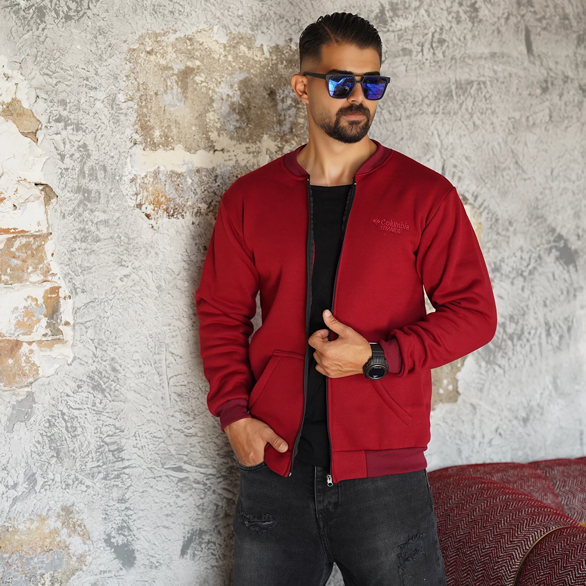 سوییشرت مردانه زرشکی مدل COLUMBIA