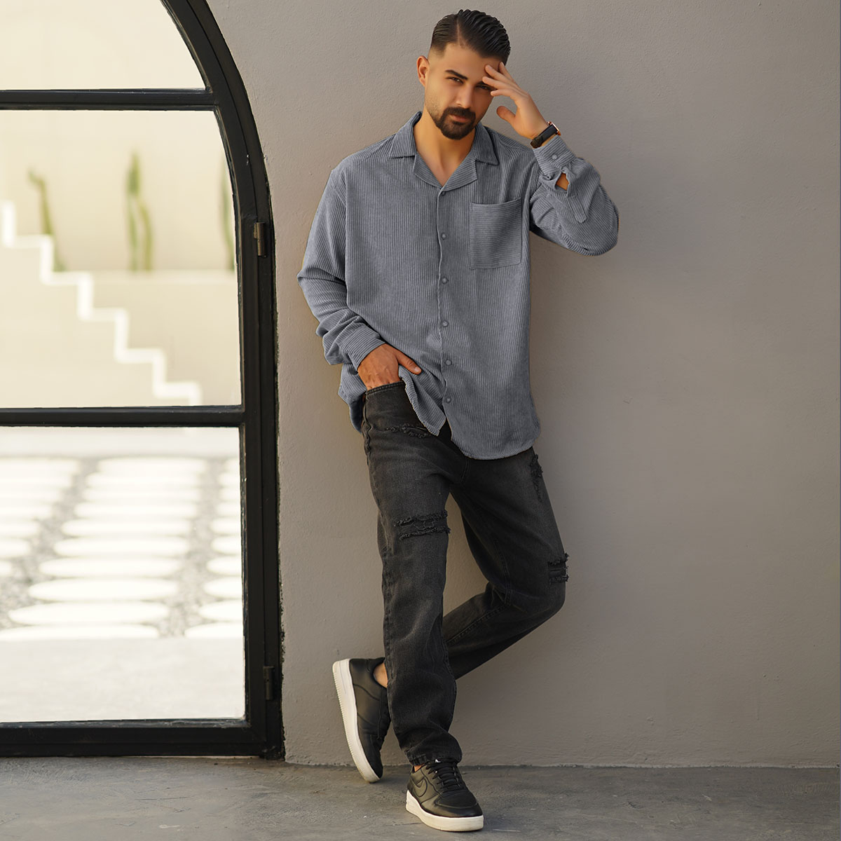 پیراهن مردانه کبریتی طوسی مدل Behtash