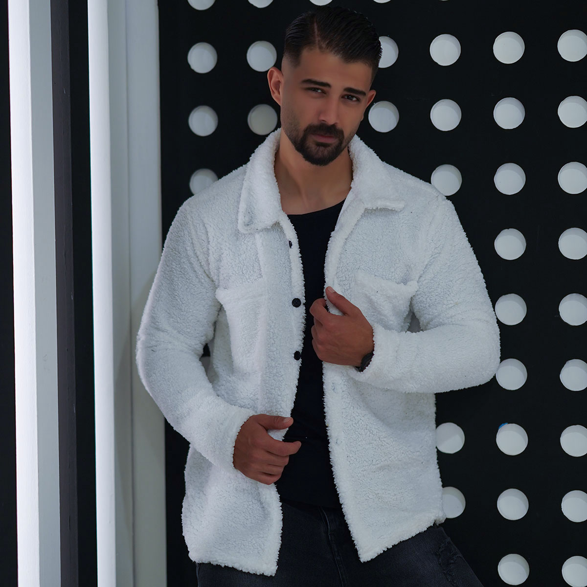 ژاکت مردانه جیب دار سفید مدل TEDI