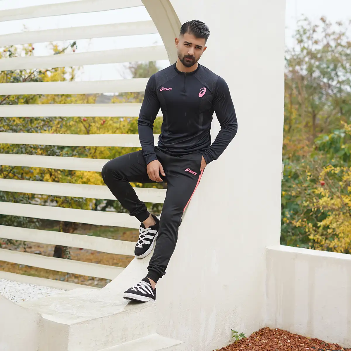 ست تیشرت آستین بلندشلوار مردانه مشکی مدل ASICS