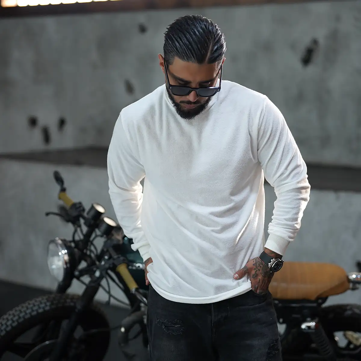 تیشرت آستین بلند سفید مدل Walii