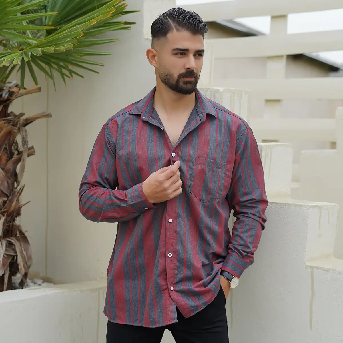 پیراهن مردانه مشکی قرمز مدل hirad