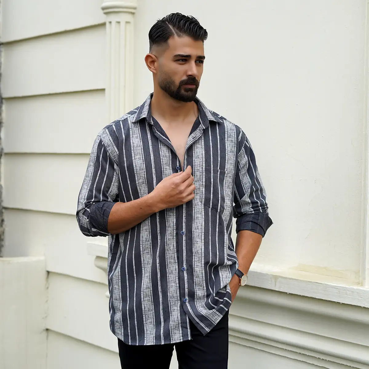 پیراهن مردانه مشکی طوسی مدل hirad