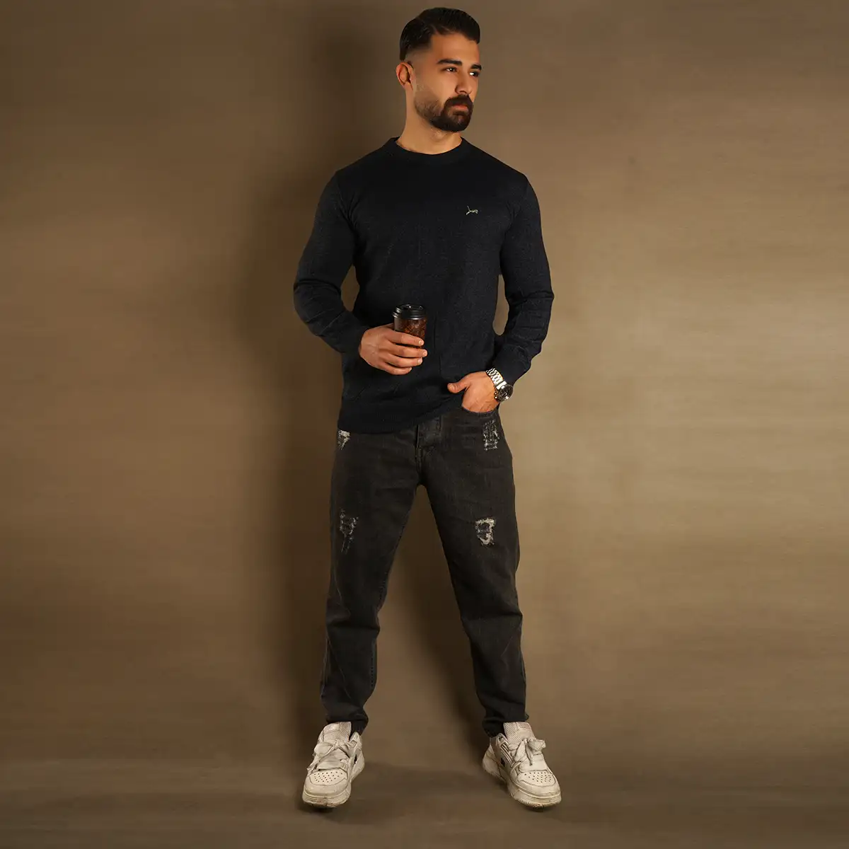 پلیور یقه گرد پوما سرمه ای مدل Danyal