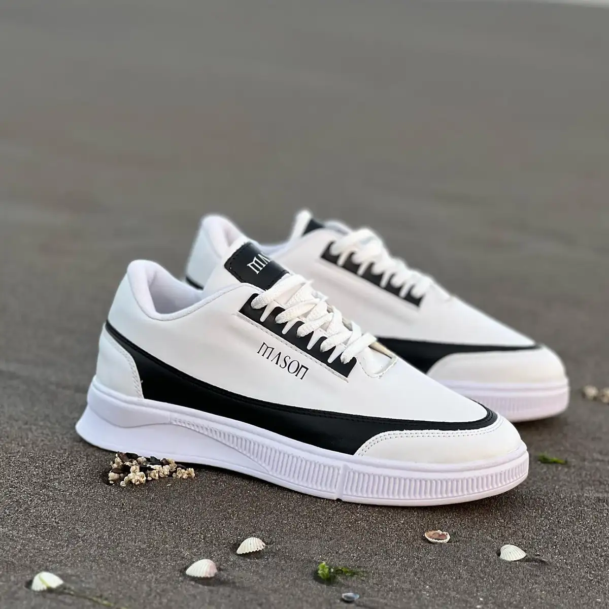 کفش تخت مردانه سفید مشکی مدل Mason