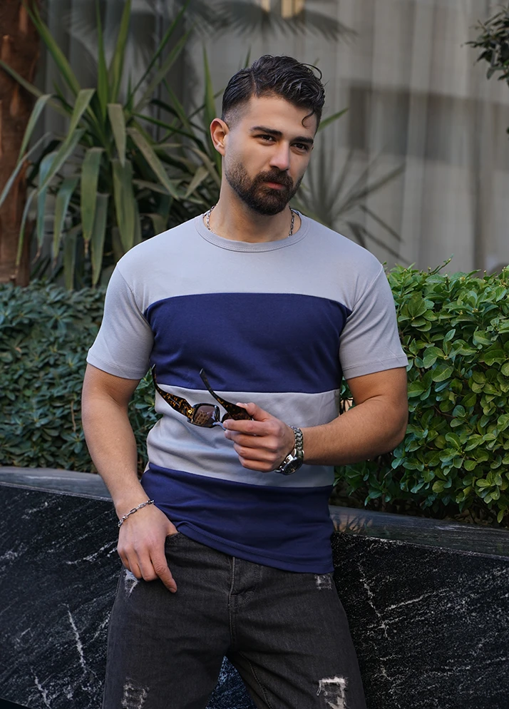 تیشرت مردانه طوسی سرمه ای مدل Dayar