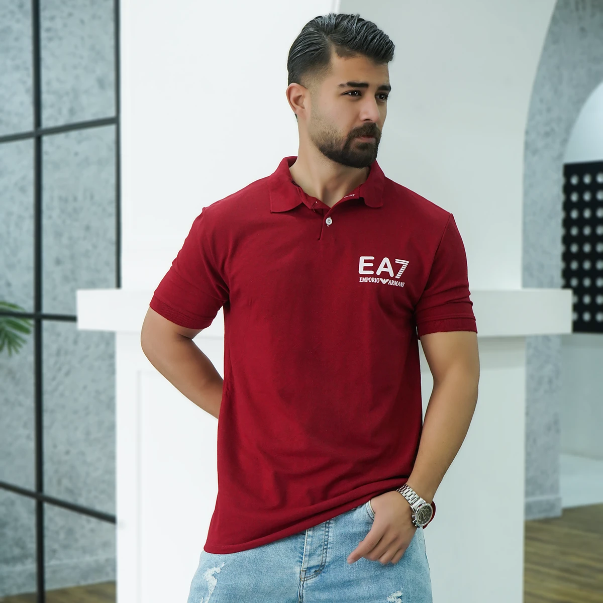 تیشرت قرمز مردانه EA7 مدل Nitan