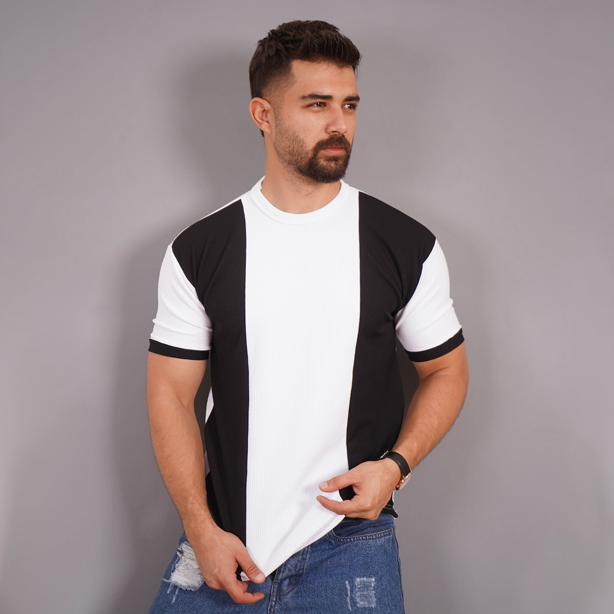 تیشرت مردانه سفید مشکی مدل Kaveh