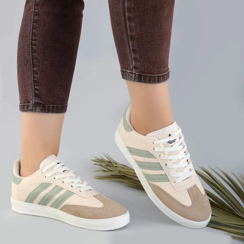 کفش تخت زنانه آدیداس کرم سبز مدل Mehrnaz