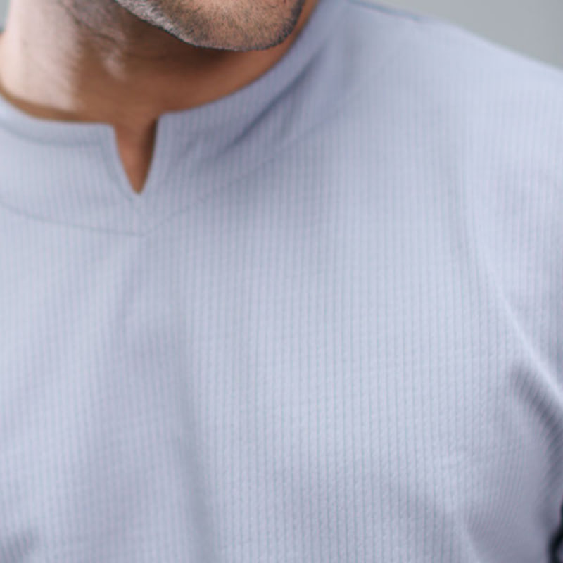 تیشرت آستین کوتاه یقه کوبایی طوسی مدل Asam