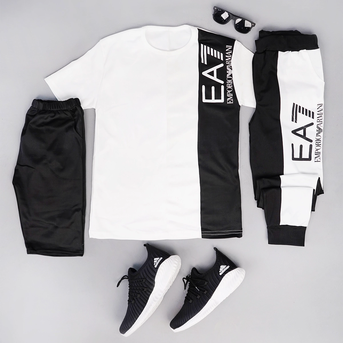 ست سه تیکه مردانه EA7 سفید مشکی مدلWE82