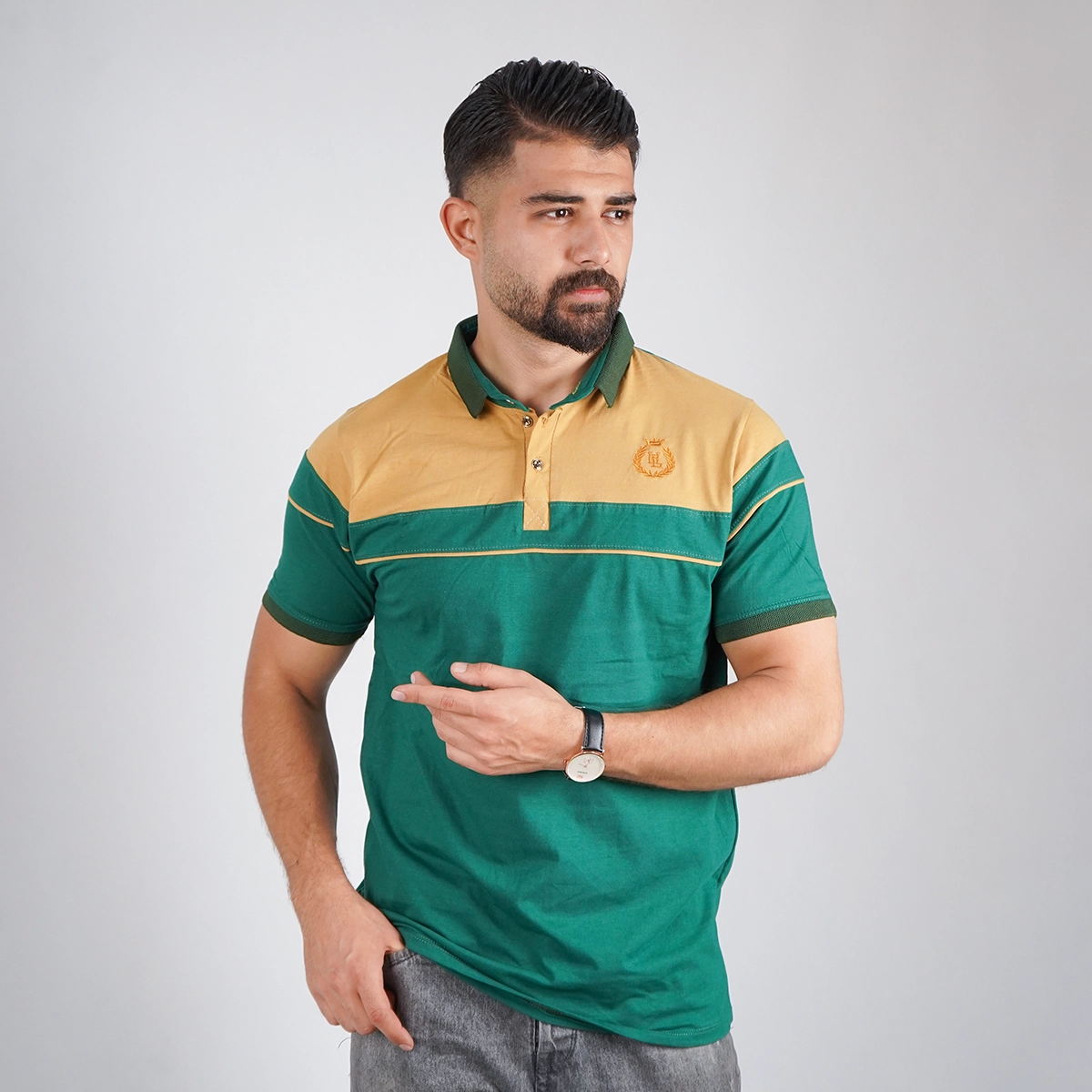 تیشرت مردانه یقه فرنچ سبز مدل Bahman