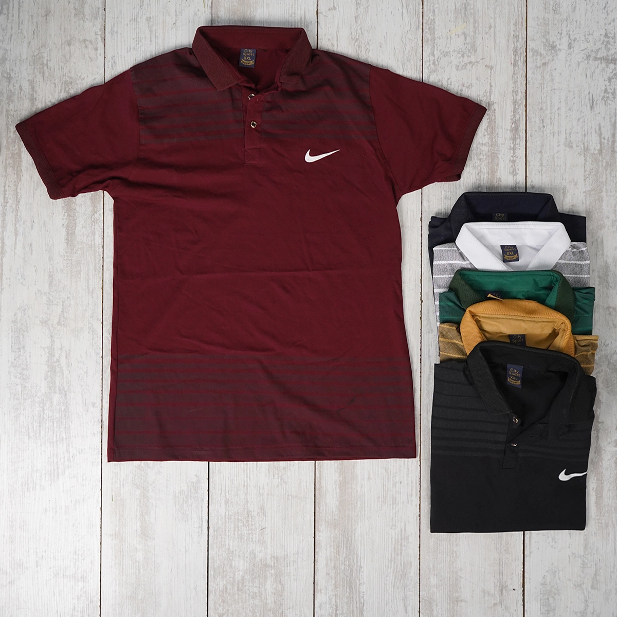 تیشرت یقه دار راه راه سرمه ای مدل Farhan