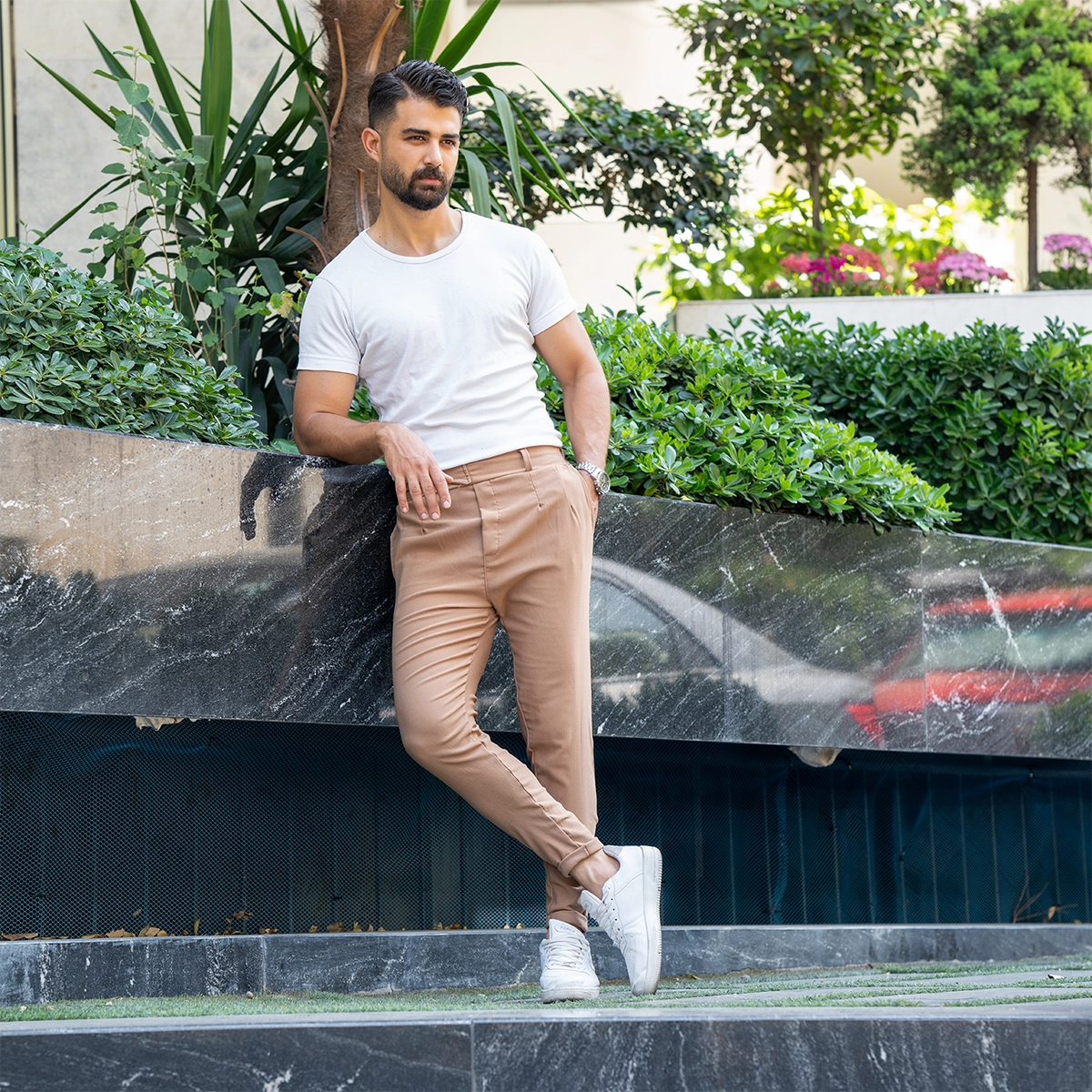 شلوار مردانه کرم یک دکمه مدل Nivan