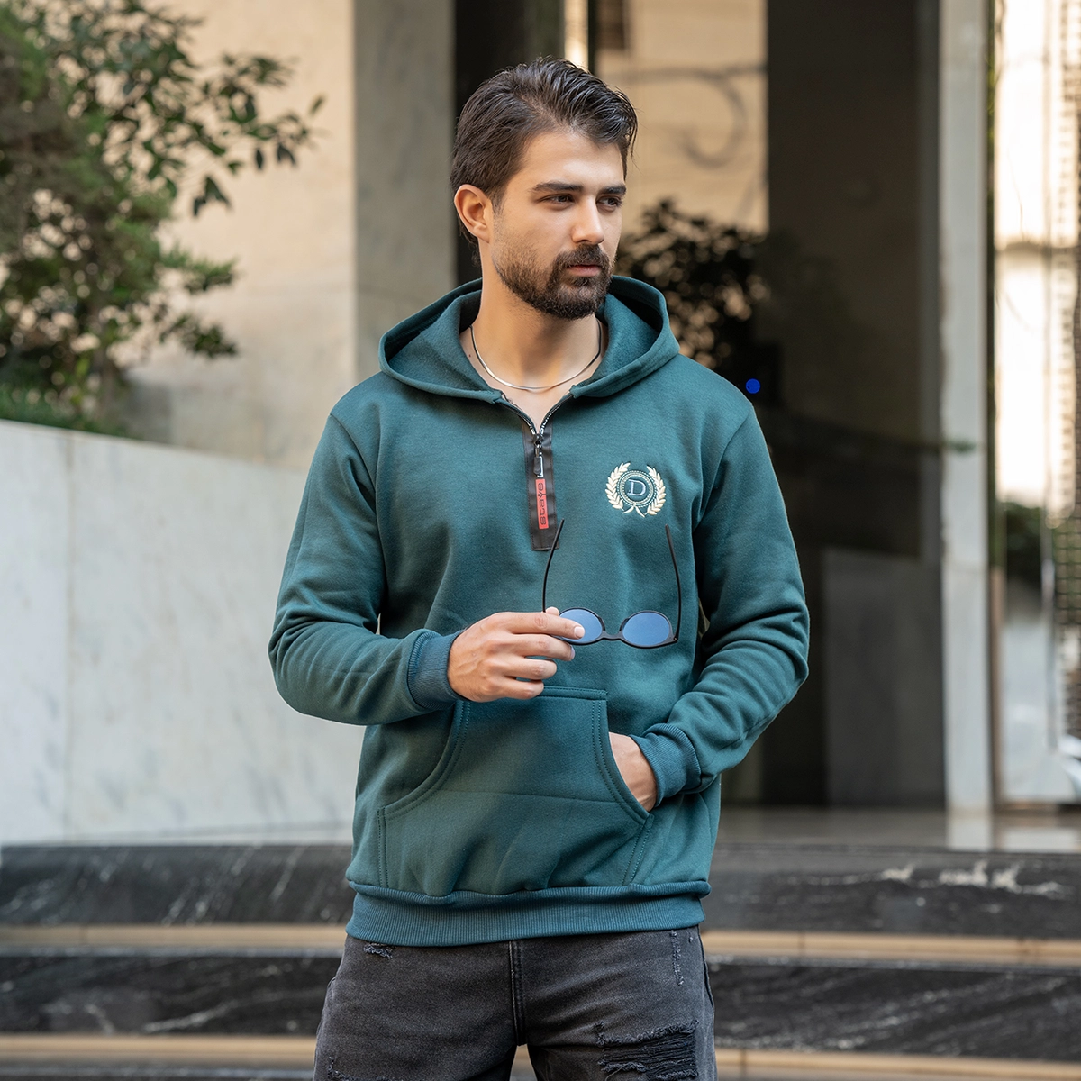 هودی مردانه طرحD سبز مدل Parham