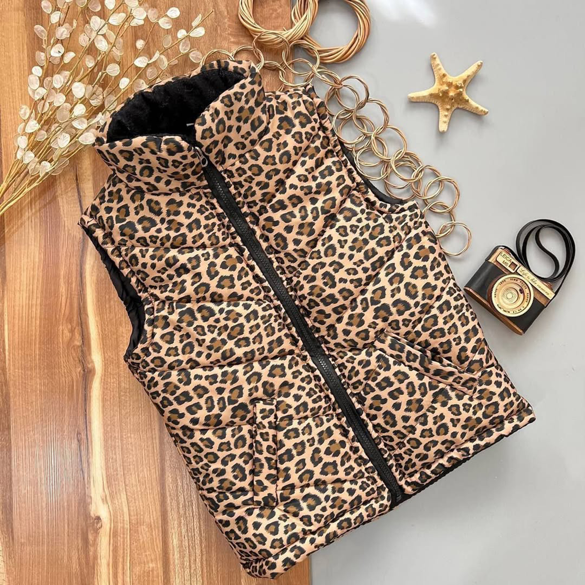 پافر قهوه ای طرح پلنگی