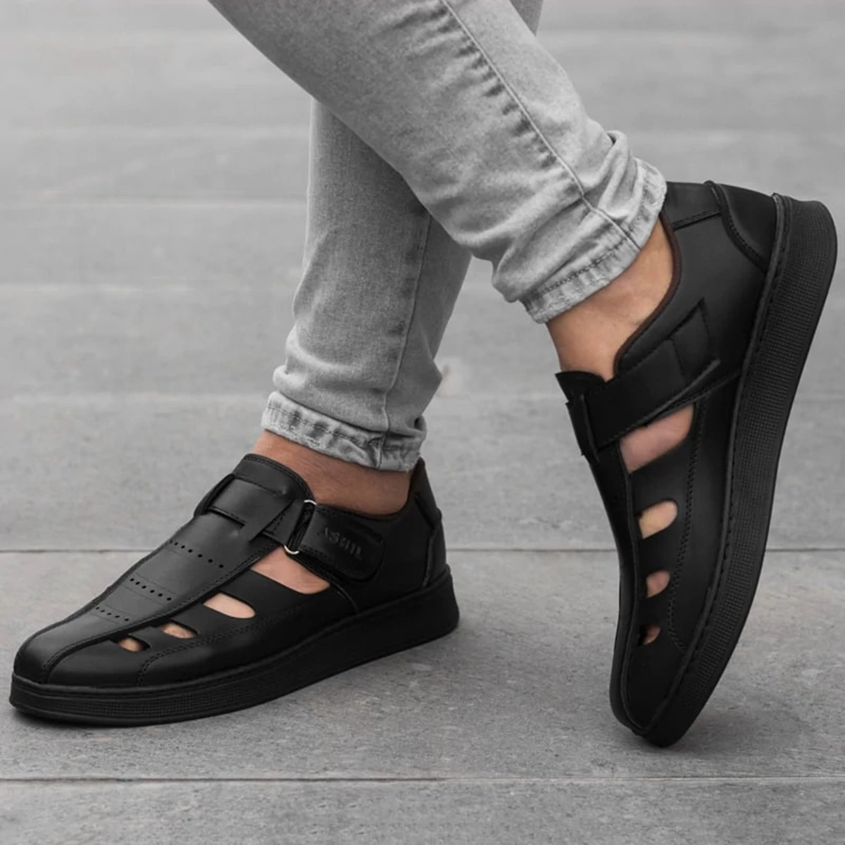 صندل مردانه مشکی زیره مشکی مدل Arman