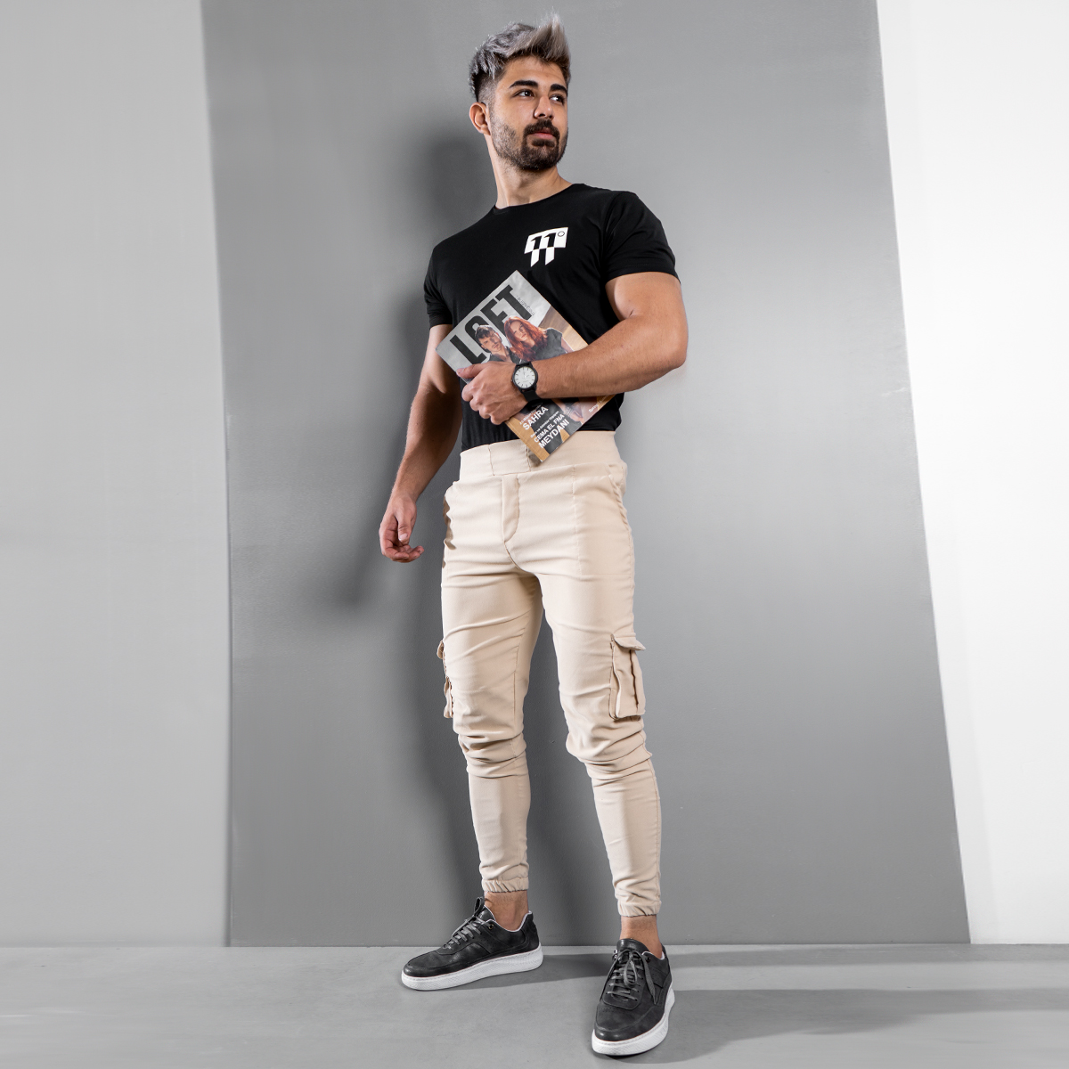 شلوار اسلش کرمی مردانه مدل KOMBO