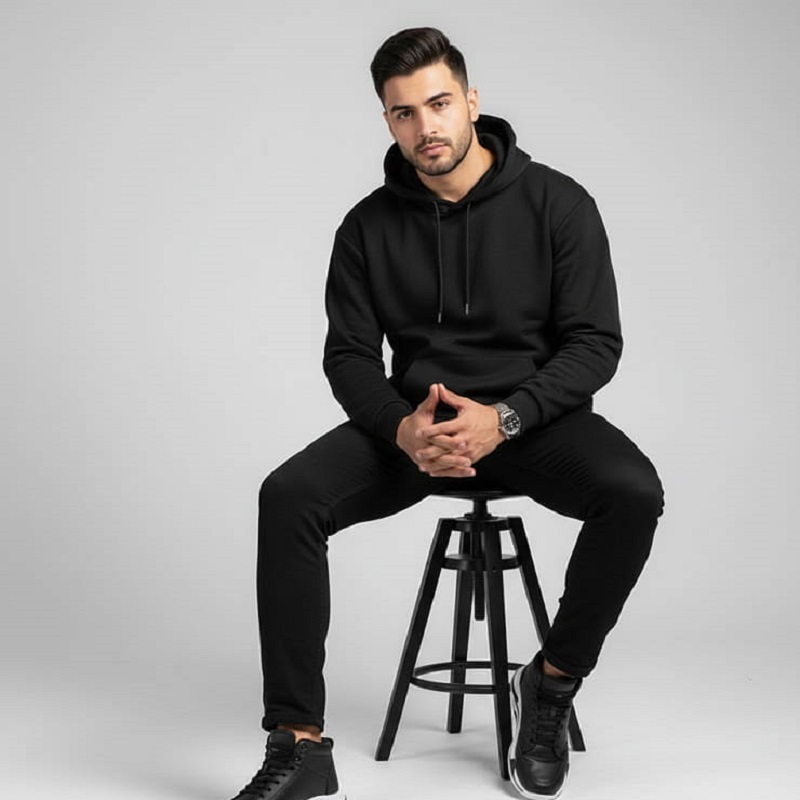 هودی کلاهدار مردانه بیسیک مشکی-مشکی