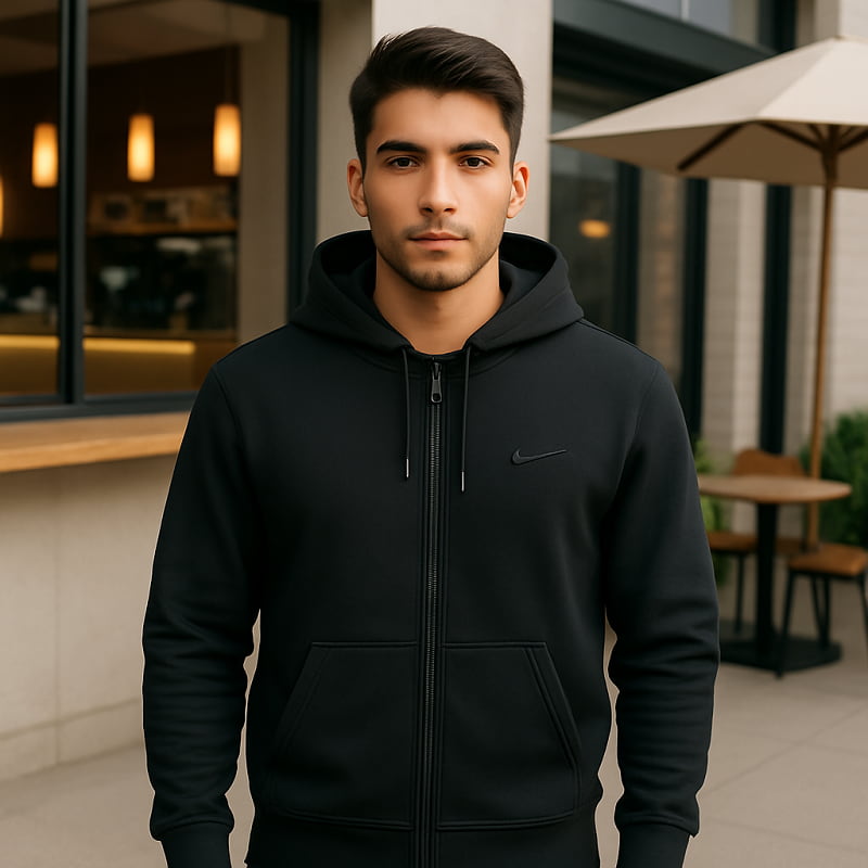 سوئیشرت زیپ دار مردانه بیسیک مشکی-مشکی