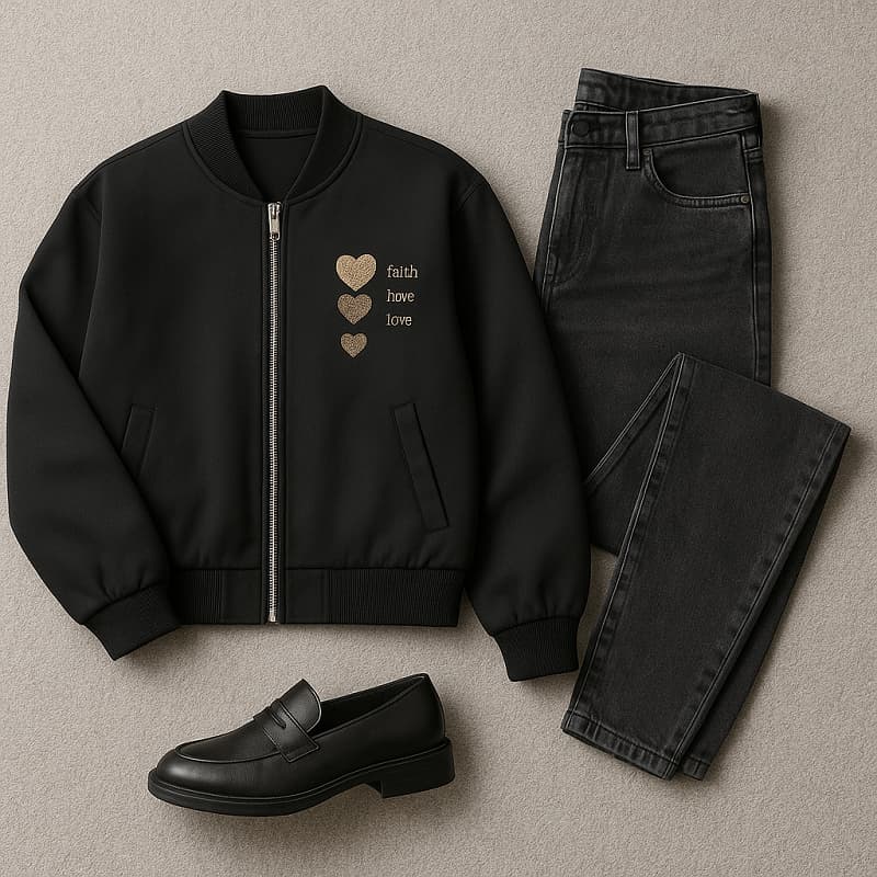 بامبر زنانه گلدوزی 3 قلب-مشکی