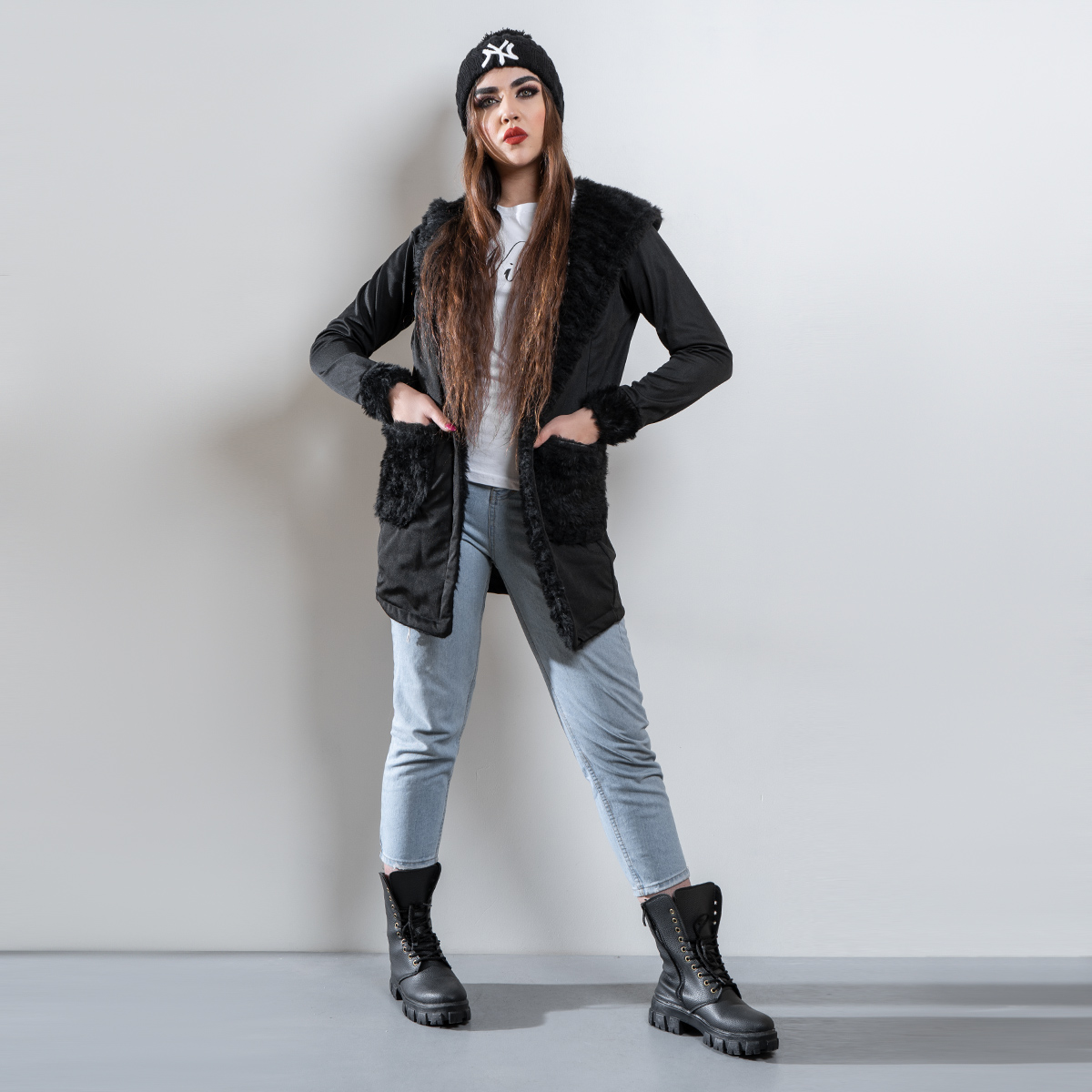 هودی دخترانه لبه خزدار مدل Alana