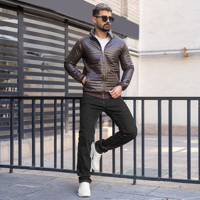 کاپشن چرم مردانه قهوه ای مدل TIMER