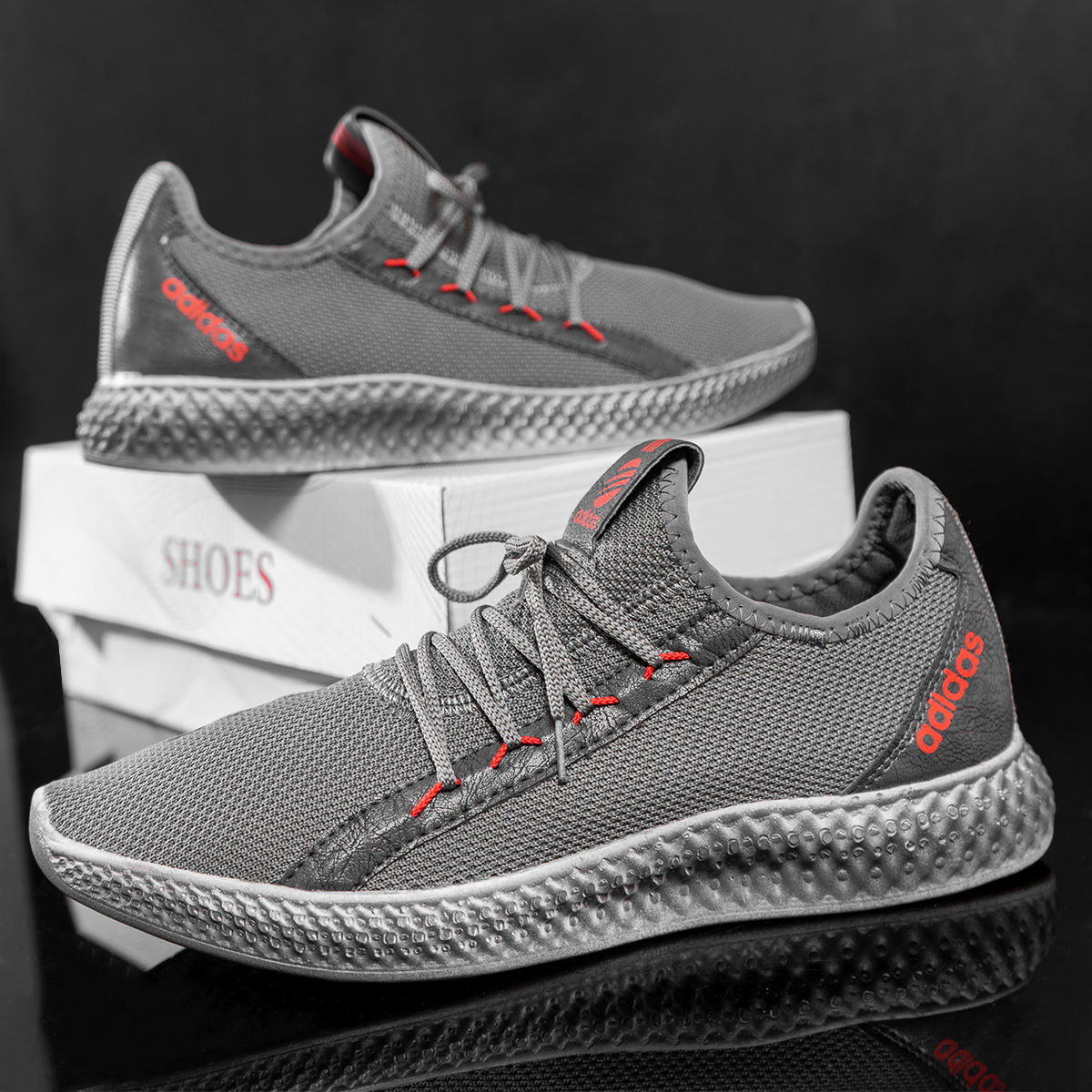 کفش ورزشی Adidas مردانه طوسی قرمز مدل Barni