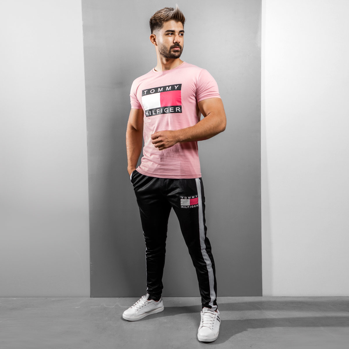 ست تیشرت شلوار Tommy Hilfiger مردانه صورتی مدل Pandura