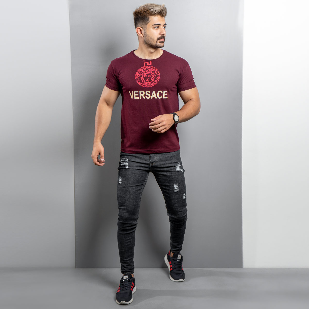 تیشرت Versace مردانه زرشکی مدل Janatan