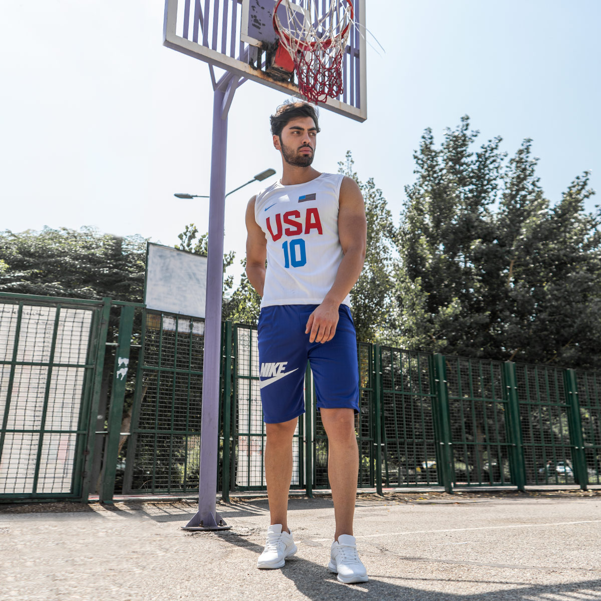 ست رکابی شلوارک Nike مردانه سفید مدل USA10