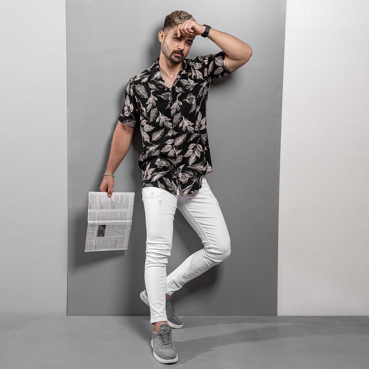 پیراهن هاوایی مردانه مشکی مدل Tinkal-