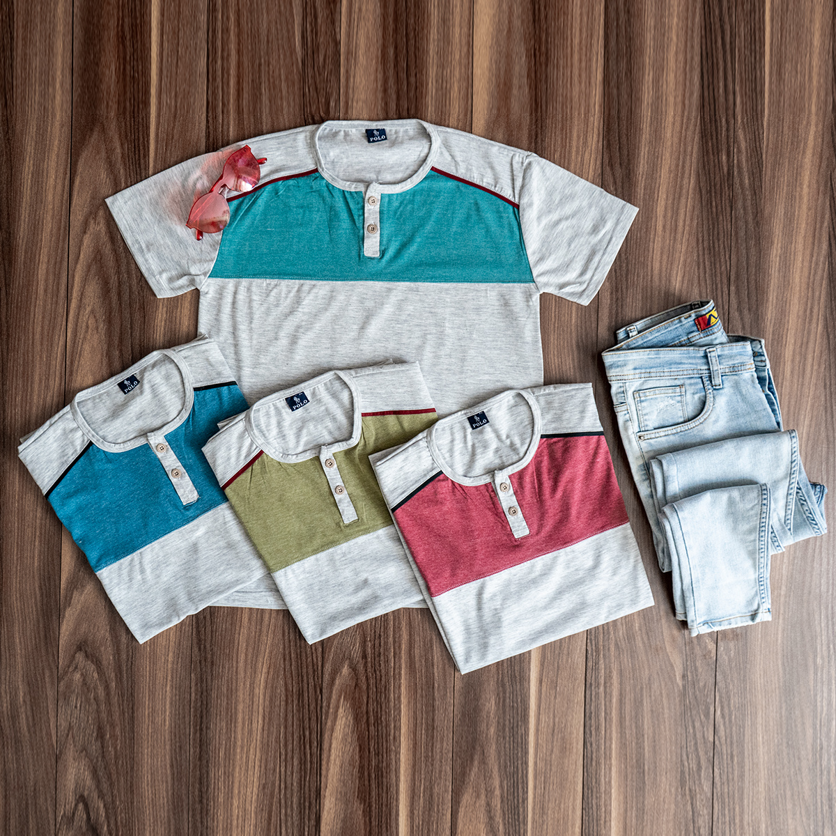 تیشرت مردانه طوسی روشن سبز مدل Ratim