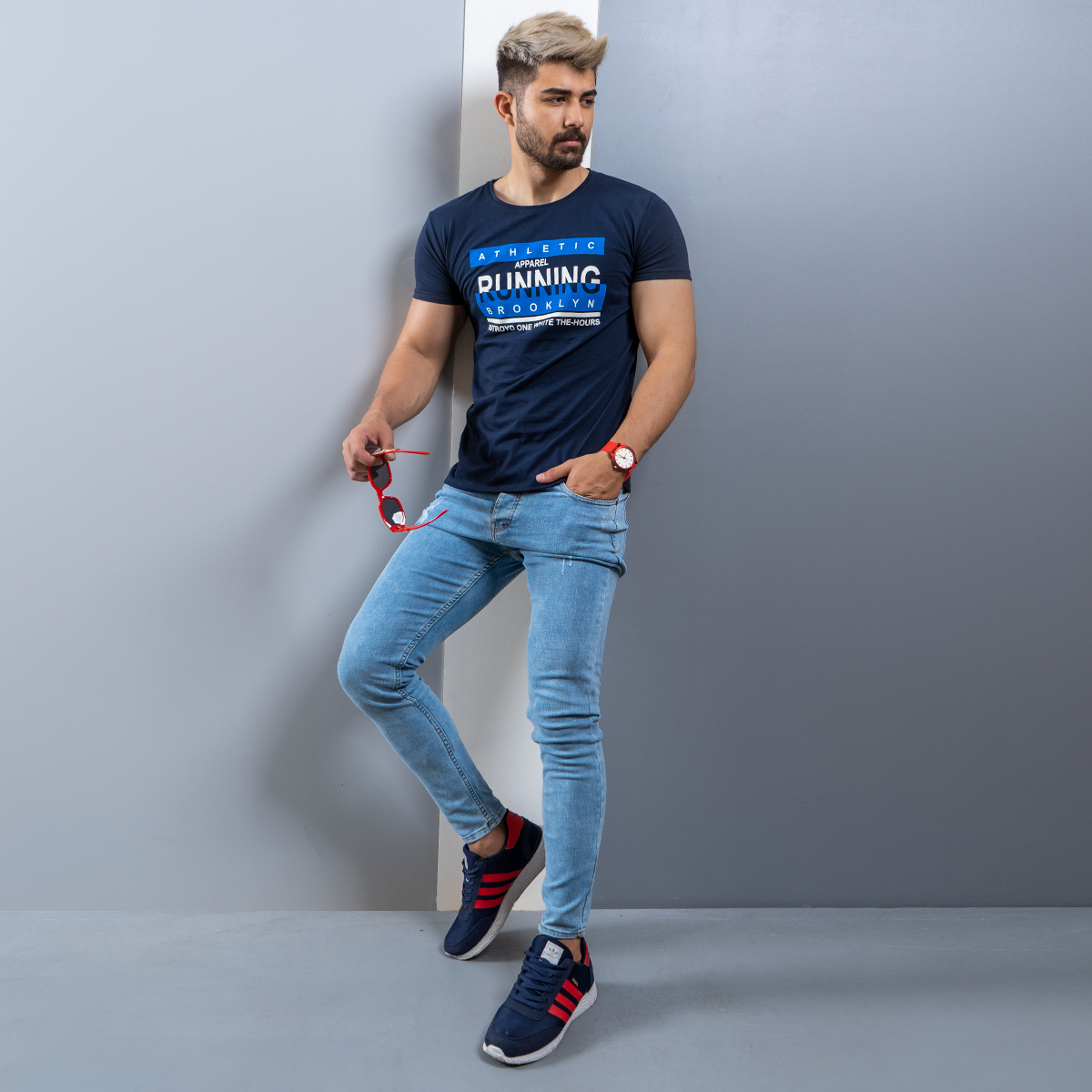 تیشرت مردانه سرمه ای مدل running(T)