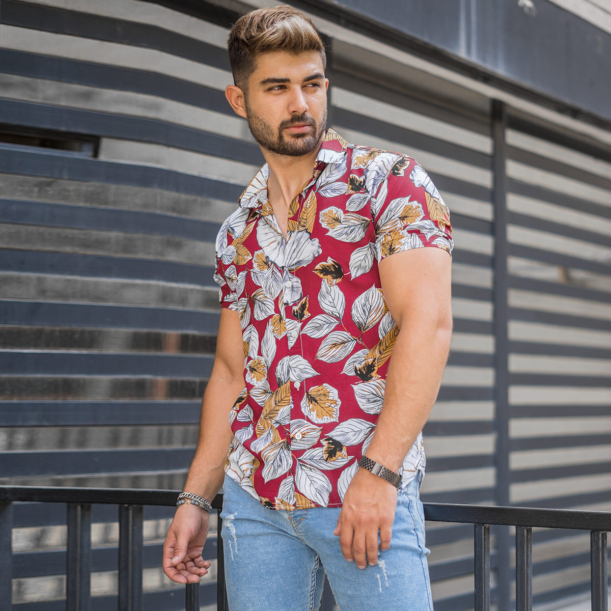 پیراهن هاوایی مردانه قرمز مدل Dena