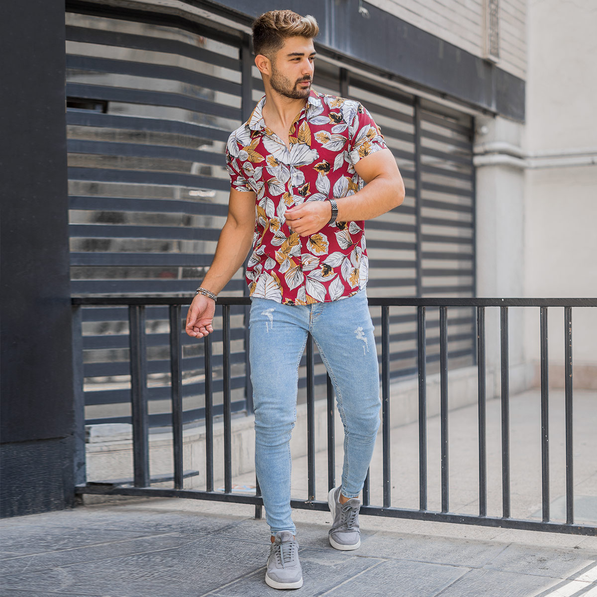 پیراهن هاوایی مردانه قرمز مدل Dena